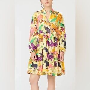 JCREW NWT Ratti Safari Popover Mini Dress Animal Jungle Print Cotton Size XXS